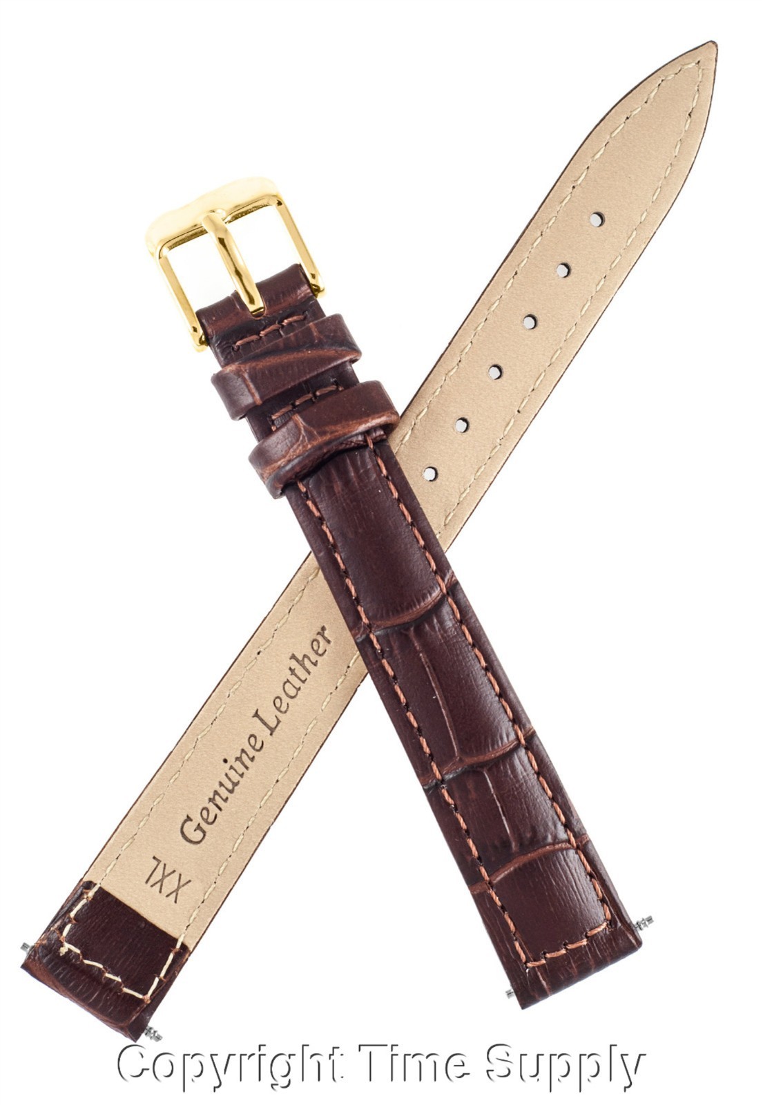 BROWN LEATHER WATCH BAND CROCO EXTRA LONG XXL