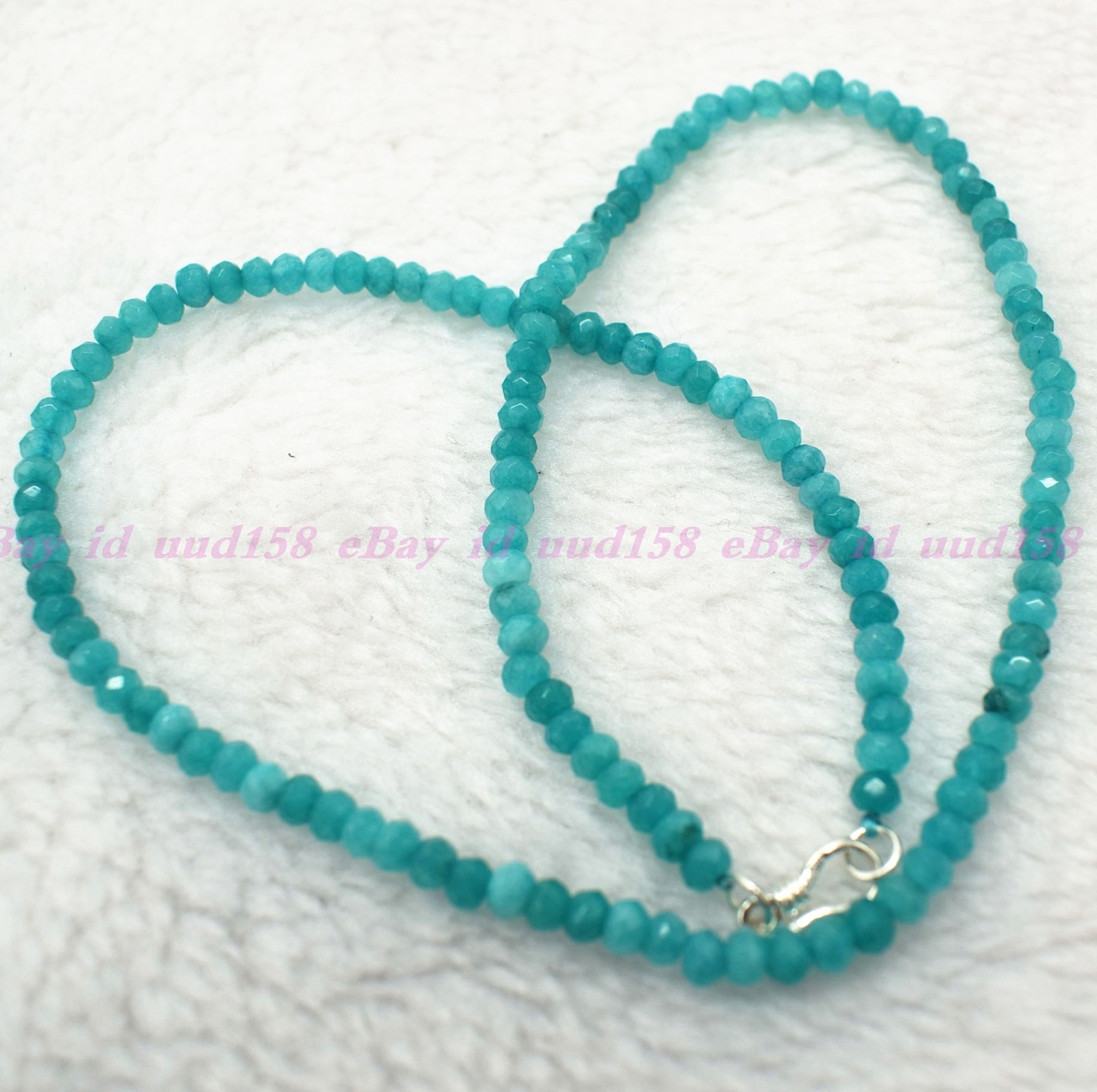 Lots 2x4mm Amazonite Blue Faceted Roundel Gems Beads Necklace Silver Clasp AA