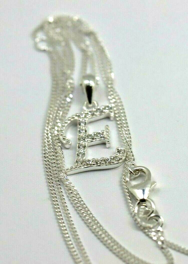 Sterling Silver CZ Initial E Pendant with 45cm + 5cm Extender Chain -Free post
