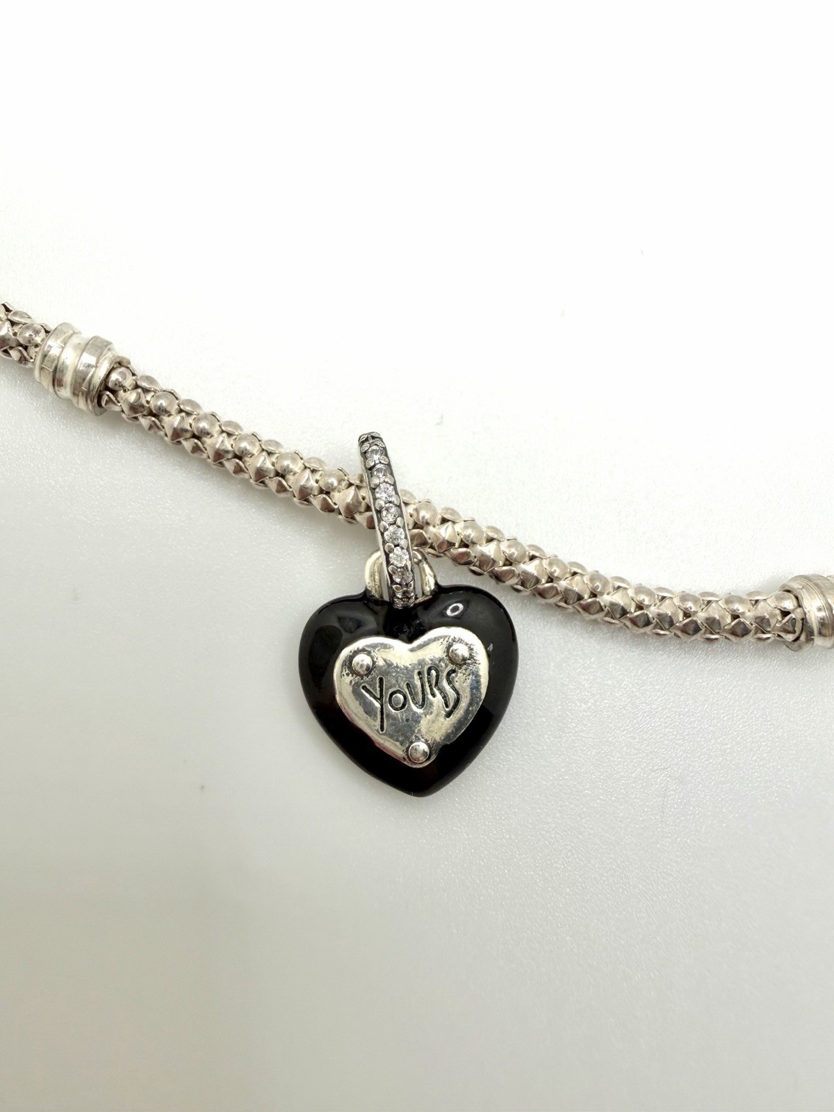 Pandora S925 ALE Yours Unlock My Heart Black Enamel Dangle Charm 791814CZ