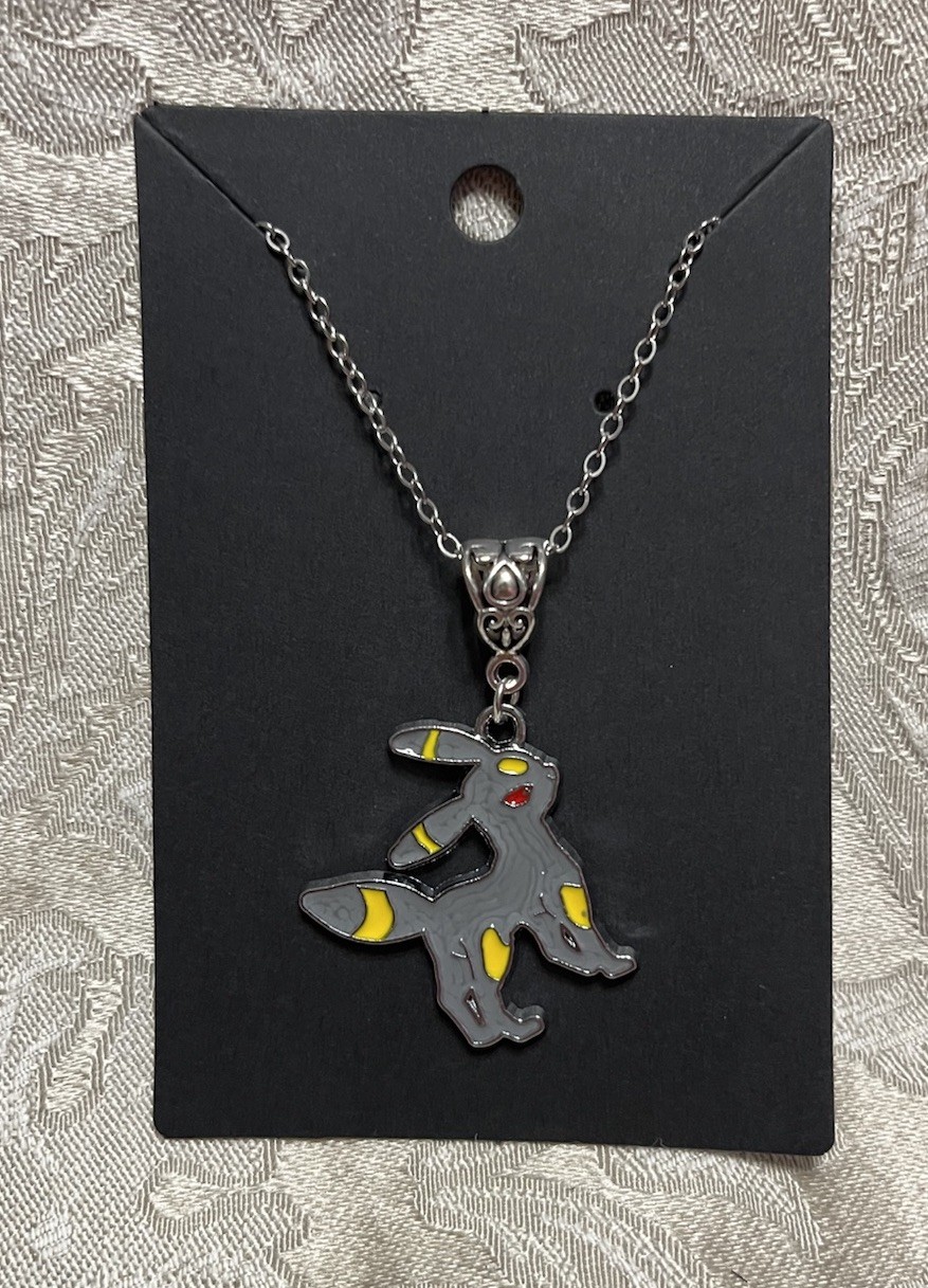 Japanese Anime Umbreon Cartoon Video Game Enamel Drop Dangle Silver 18” Necklace