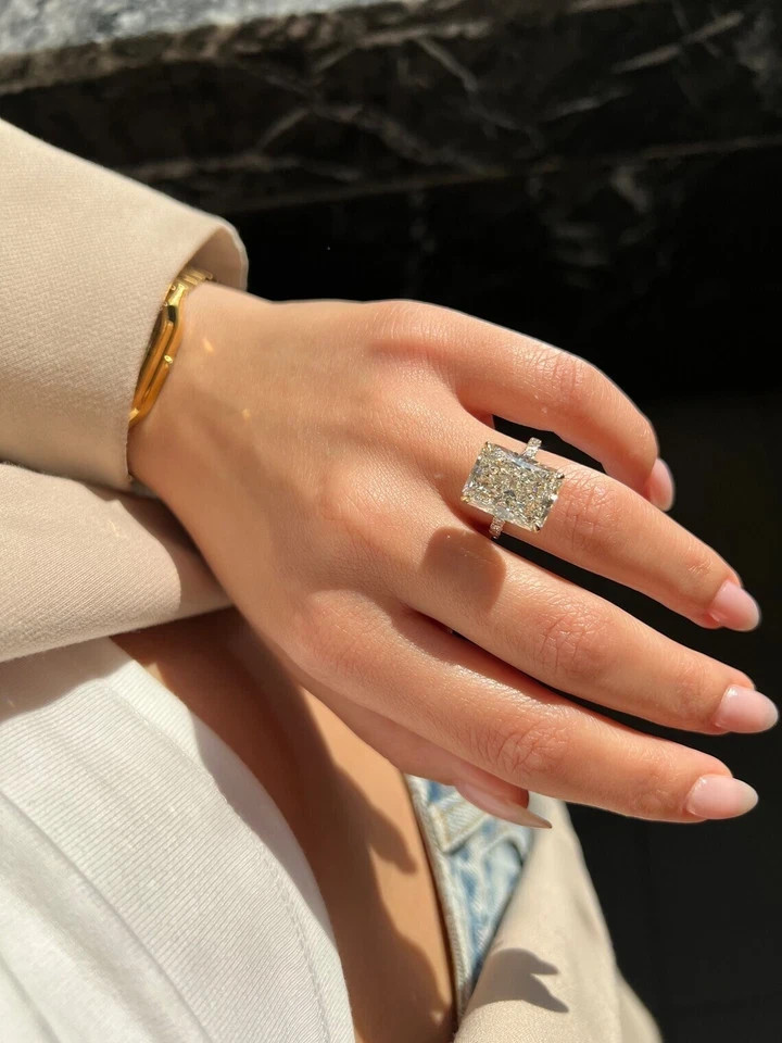 Radiant Certified 5.3 Carat 14k Yellow Gold Lab Grown IGI E F VVS Diamond Ring
