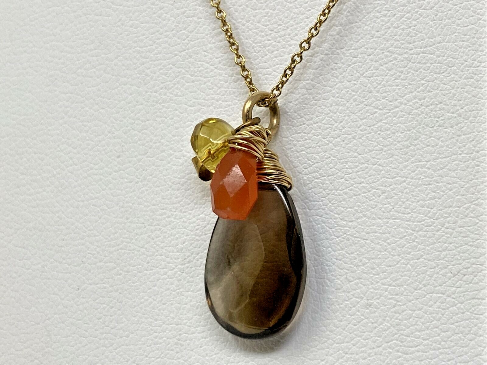 Vintage 1/20 14K MS Co. Gold Filled Smoky Quartz Citrine Carnelian Necklace
