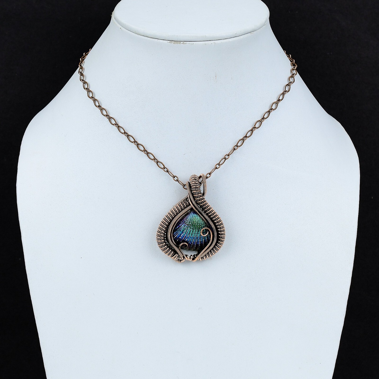 Gift For Women Jewelry Wire Wrapped Pendant Copper Titanium Coated Shell 1.97″