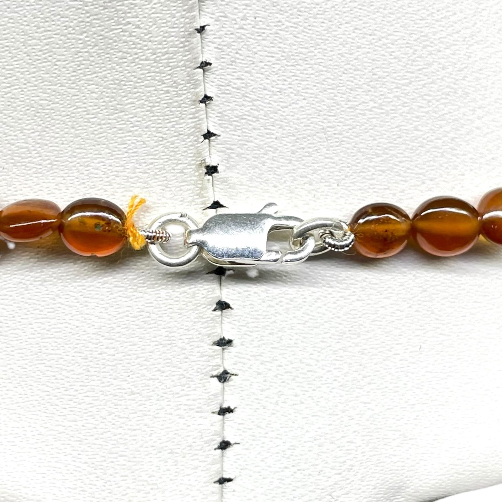 18 Inch Natural Hessonite Garnet Necklace Oval Cabochon Beads 925 Silver Clasp