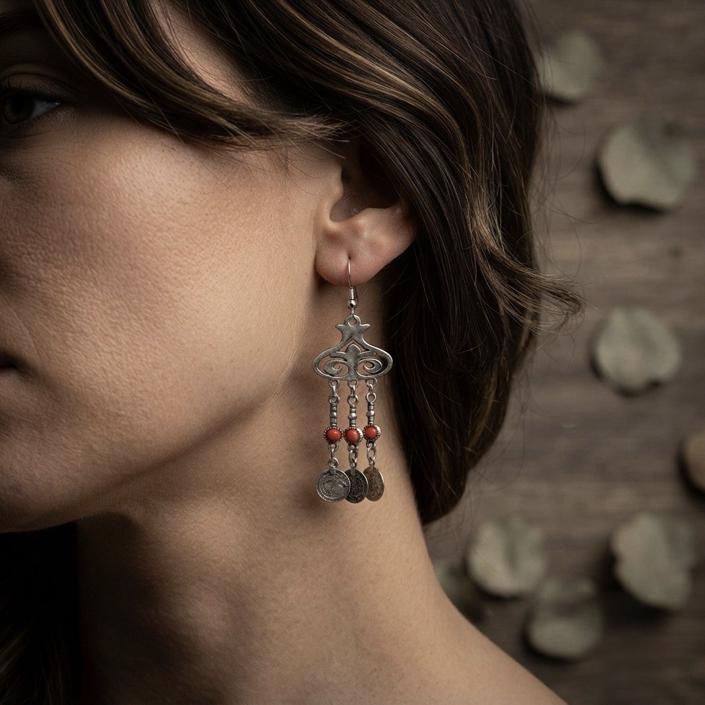 Bohemian Ethnic Long Coin Tassel Dangle Earrings Resin Beads Made with Alloy