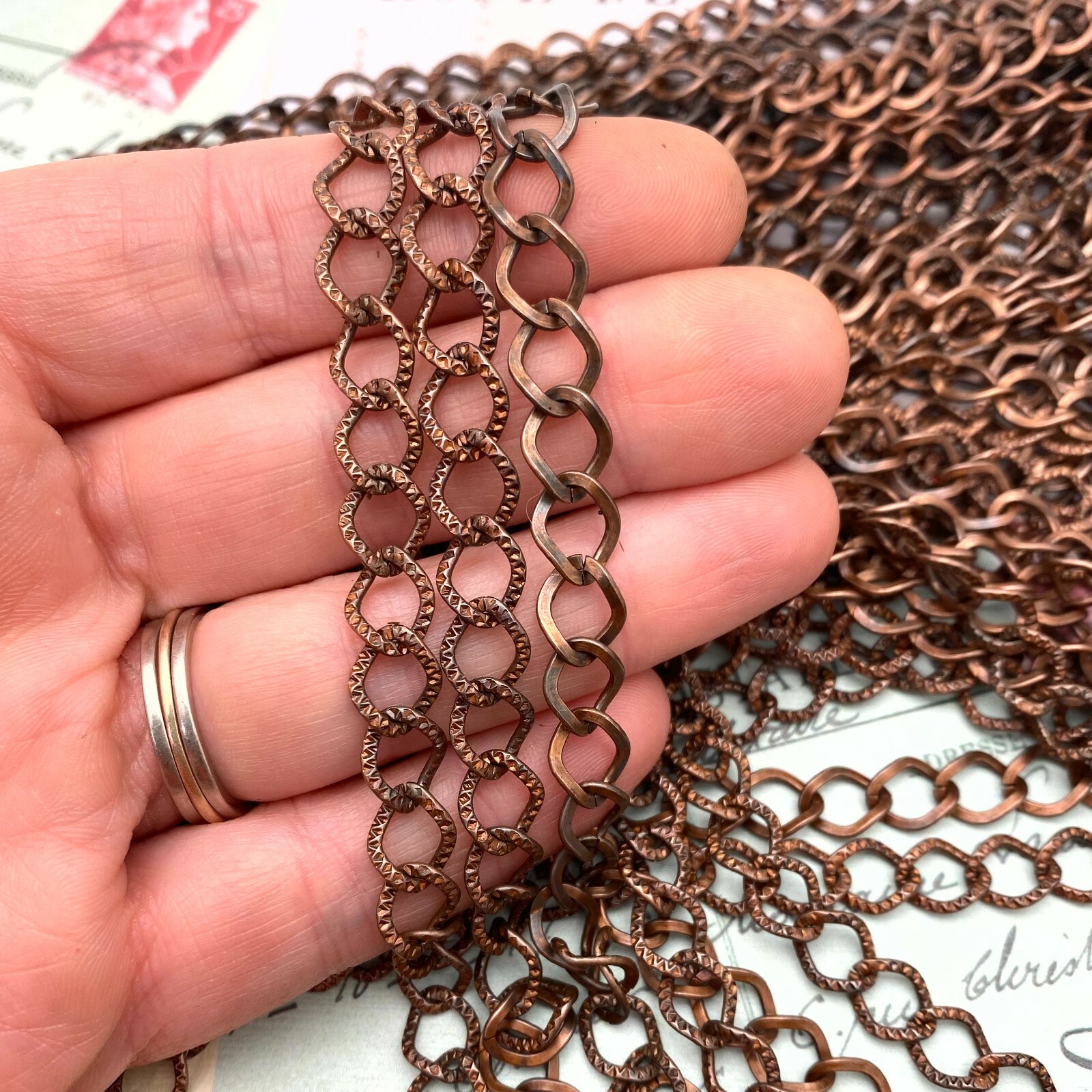 Textured Plated Curb Copper Chain 8×9.5mm (Sold By The Foot) (COPP45)