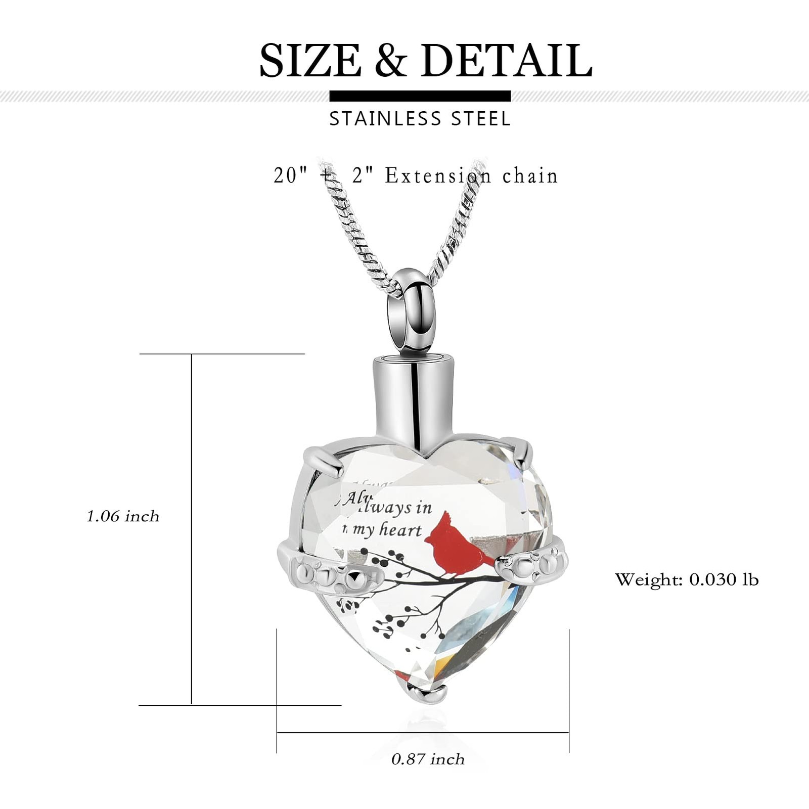 Cremation Jewelry Red Cardinal Urn Necklace for Ashes for Women Always in My …