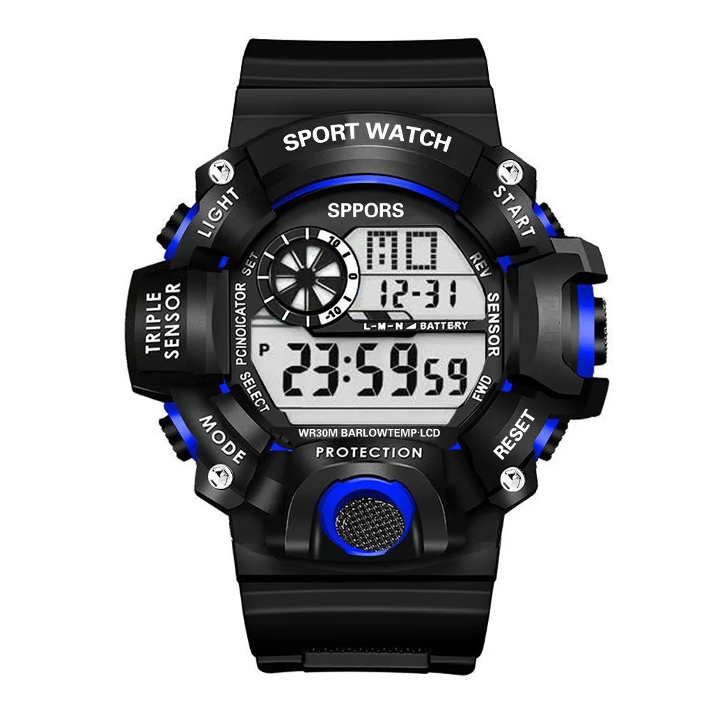 Men’s Digital Sports Watch LED Outdoor Military Style Alarm Stopwatch Rubber Str