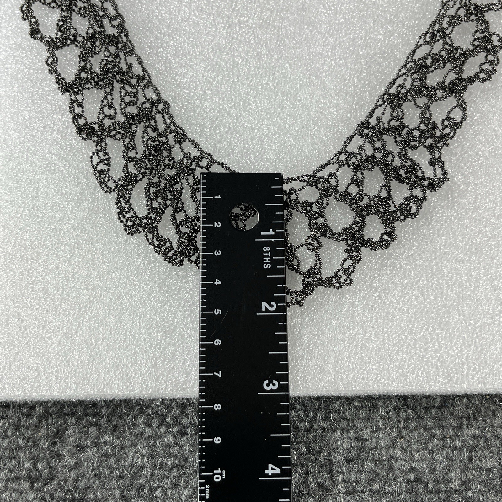 Black Beaded Necklace Lace Netted Vintage Style Choker Bib Gothic Victorian Dark
