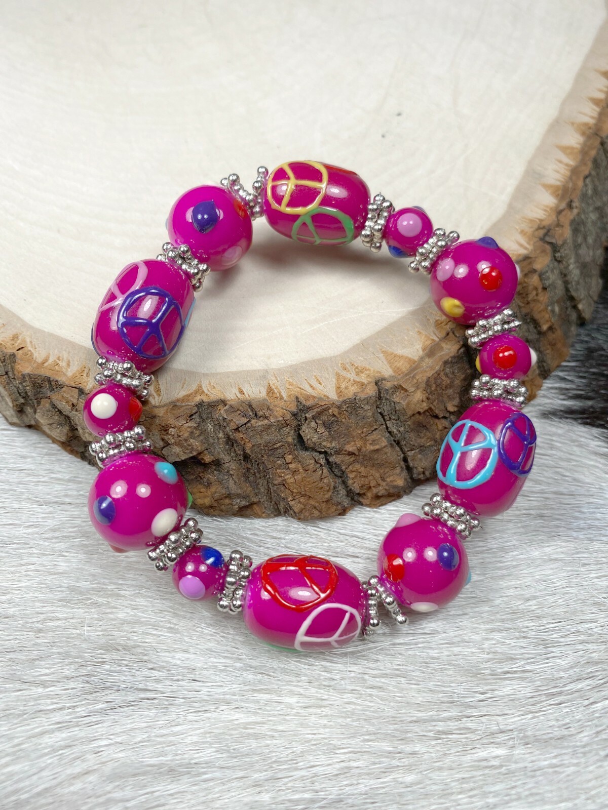 Peace Jewelry Wholesale Lot 6 Glass Beaded Stretch Bracelet Colorful Peace