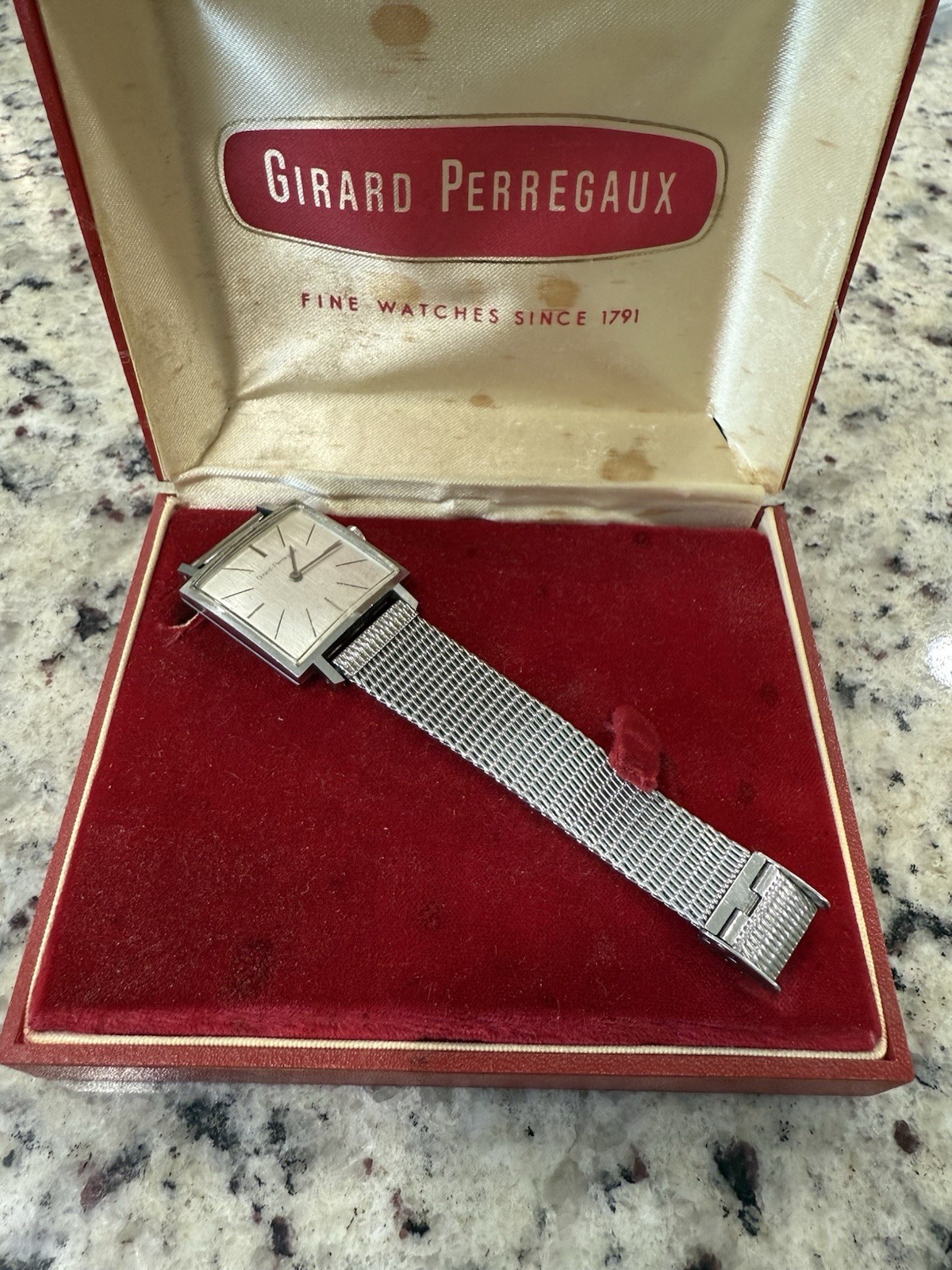 Rare 1960s Girard Perregaux 29mm Tank 17J S.Steel Manual Wind Watch W/Box