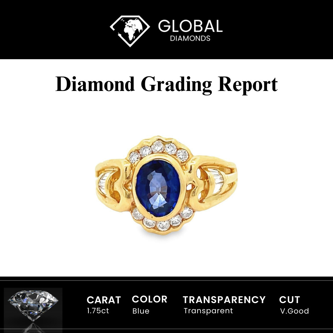 AIG Certified 2.27 CT Diffused Sapphire Diamond Ring Oval Cut 18K Yellow Gold