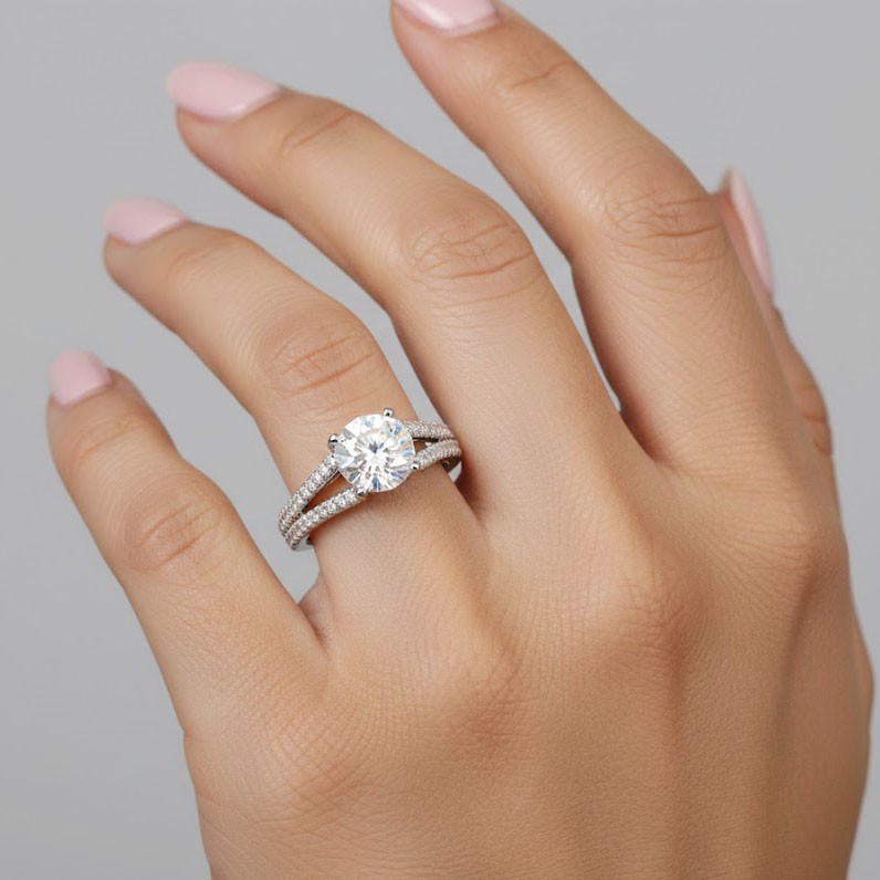 Side Stone Engagement Ring Solid 18K Gold 2.25 CT Round Lab-Grown Diamond G VS2