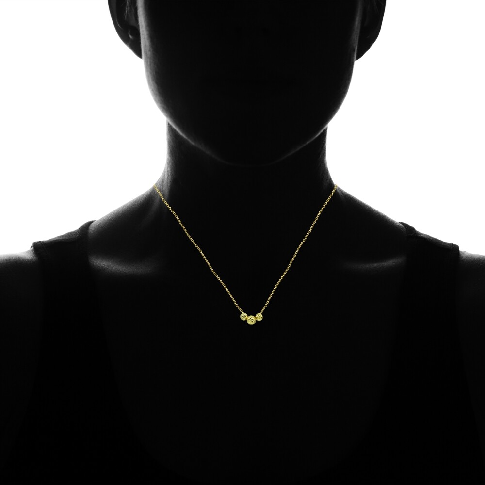 Yellow Gold Flashed Sterling Silver Diamond-Cut 4mm & 6mm Sliding Beads Necklace