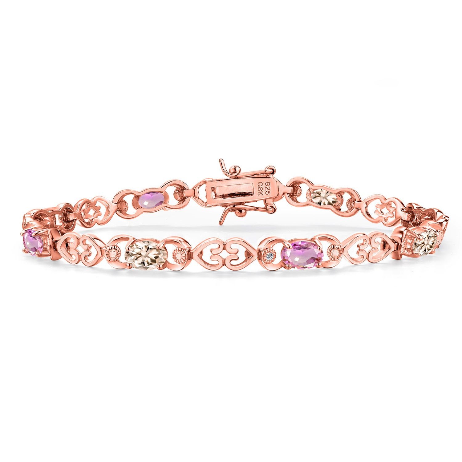 18K Rose Gold Plated Silver Peach Morganite and Pink Sapphire and Lab Grown