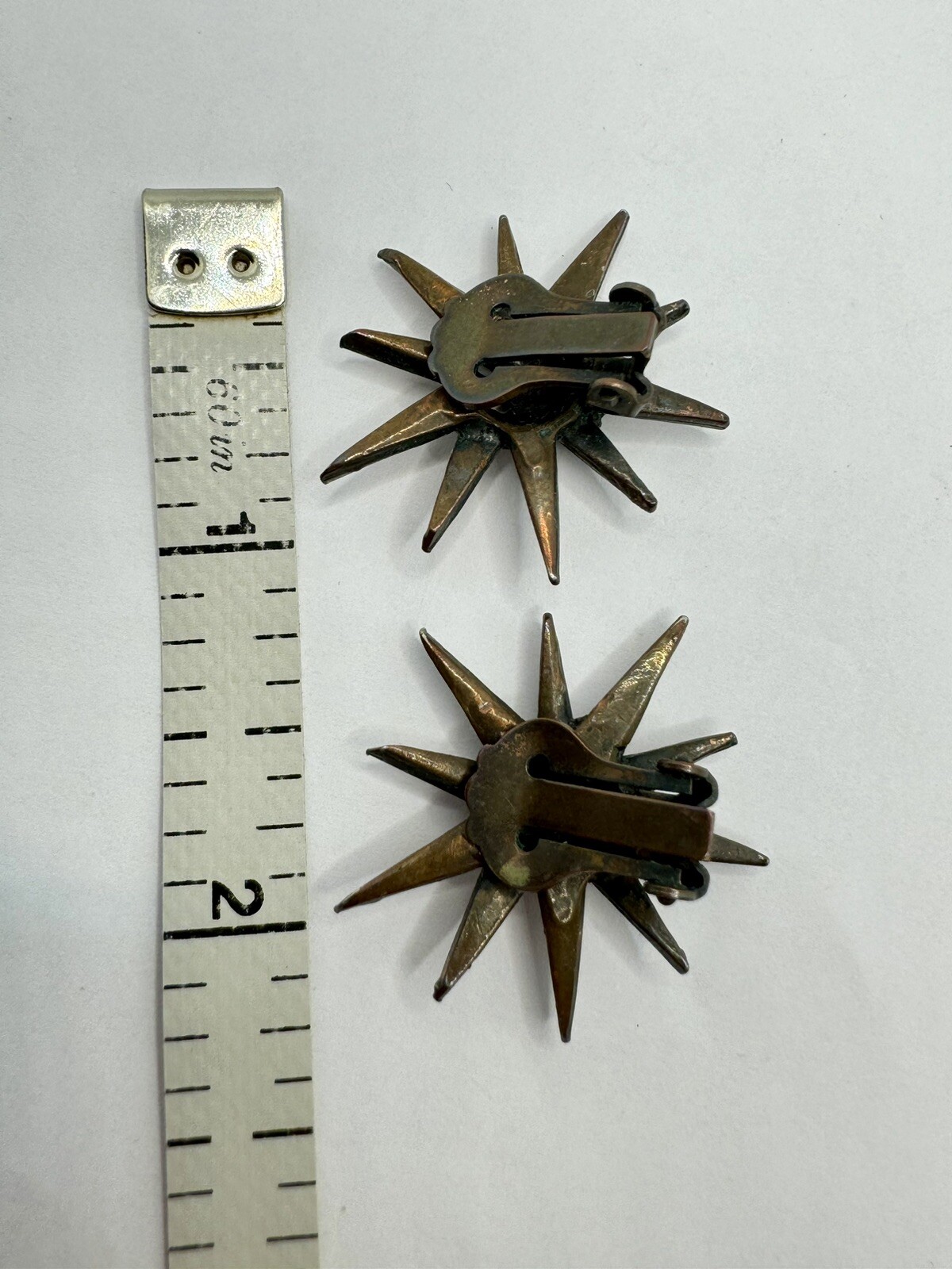 Vintage 50’s Copper Medallion Heraldry Crown Eagle Starburst Clip On Earrings