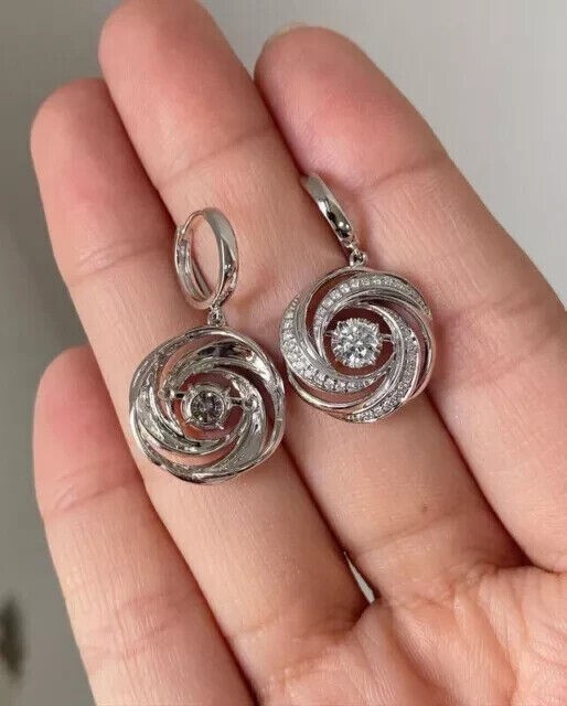 2Ct Round Simulated Diamond Swirl Drop Women’s Earrings In 14K White Gold Plated