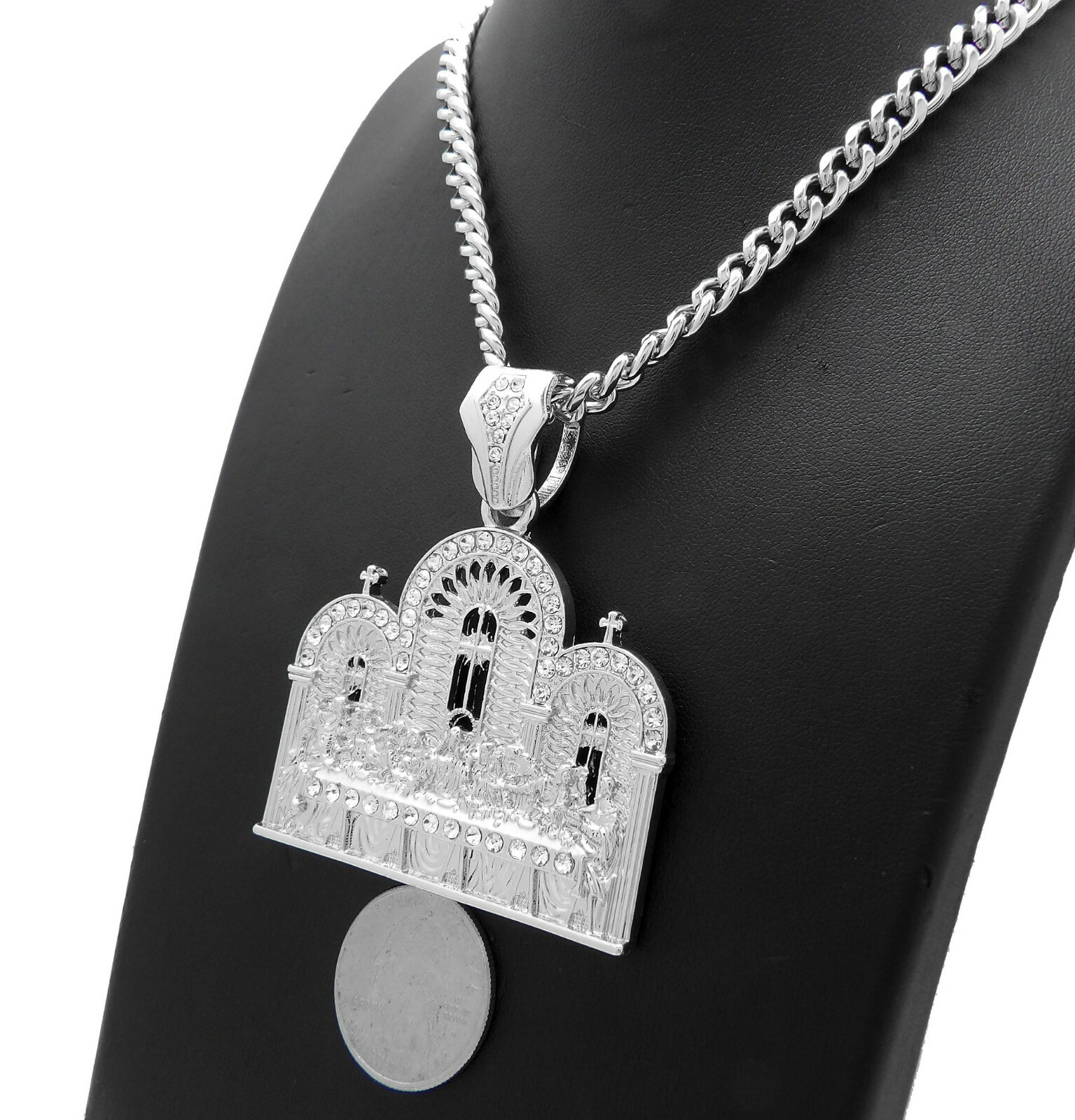 Hip Hop Silver Last Supper Pendant & Box / Franco / Cuban Chain Bling Necklace