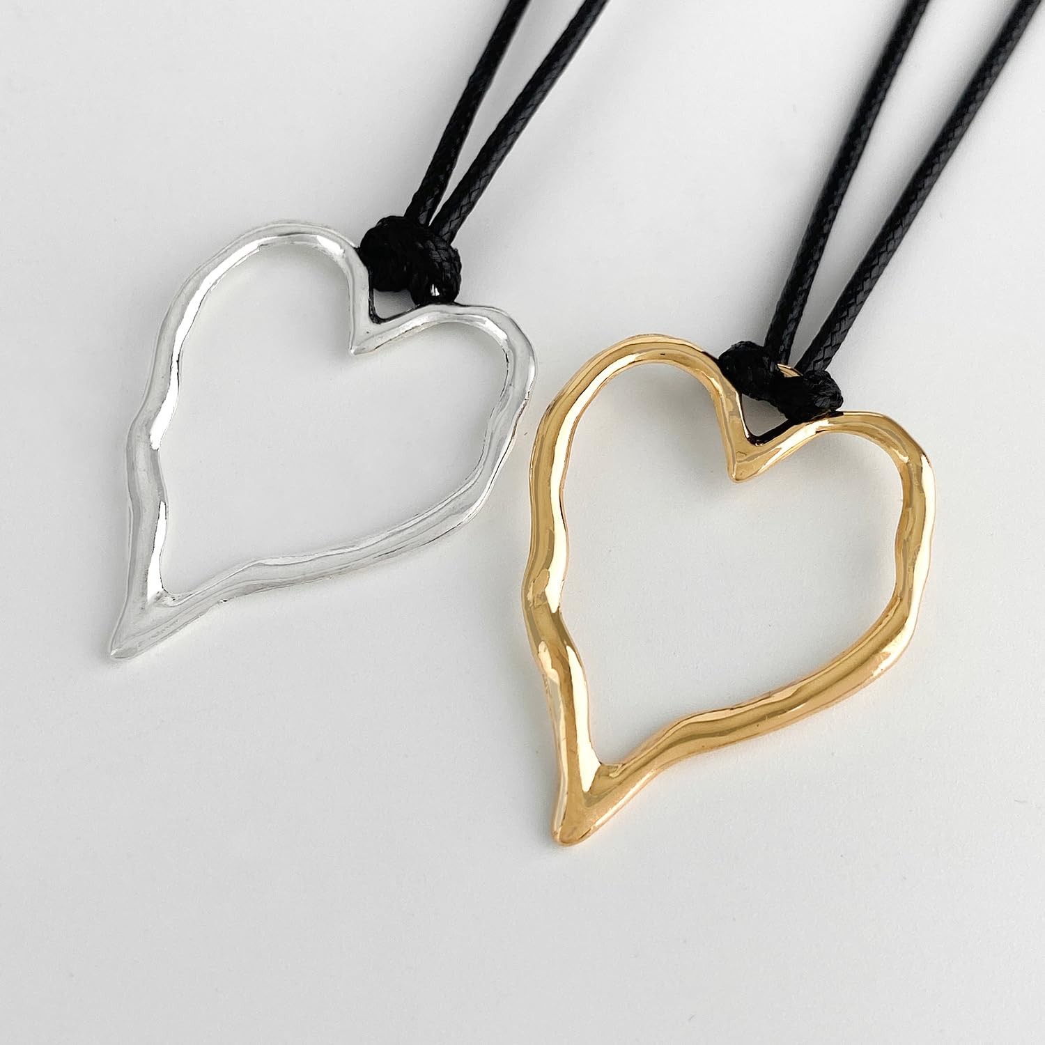 tenghong2021 Heart Shape Long Pendant Necklace for 3.6cm x 2.8cm, A Silver