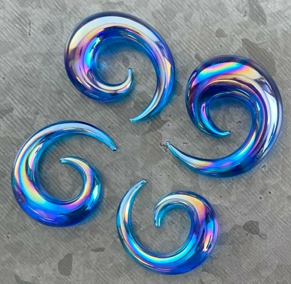 PAIR Blue Lucifer Glass Spiral Tapers Expanders Plugs Gauges Body Jewelry