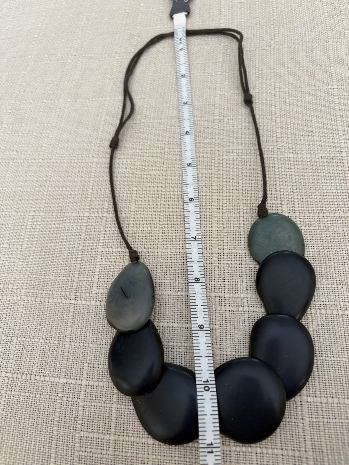 Tagua Nut Statement Necklace Dark Blue /Teal Vegetable Ivory Adjustable Cord