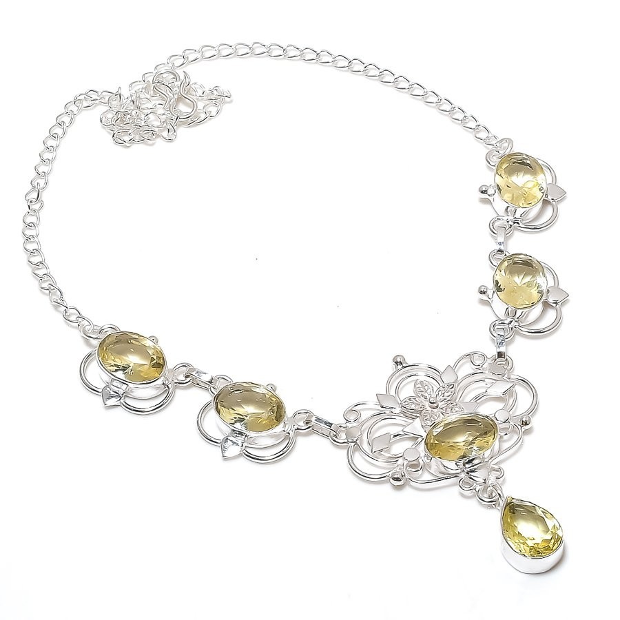 Lemon Quartz Gemstone Handmade 925 Sterling Silver Jewelry Necklace Size 18″