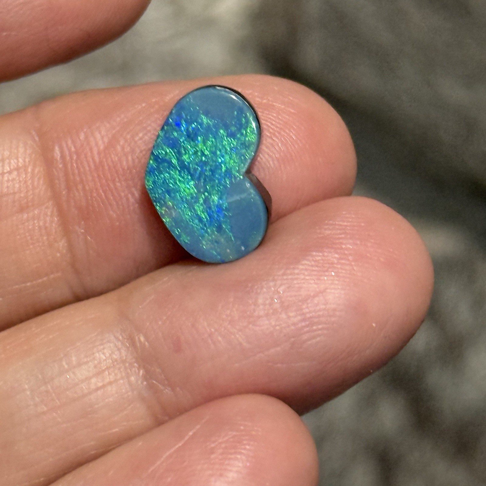 SALE 4.7ct 14x10x3mm Blue Green Australian Doublet Opal Heart Cabochon Gem