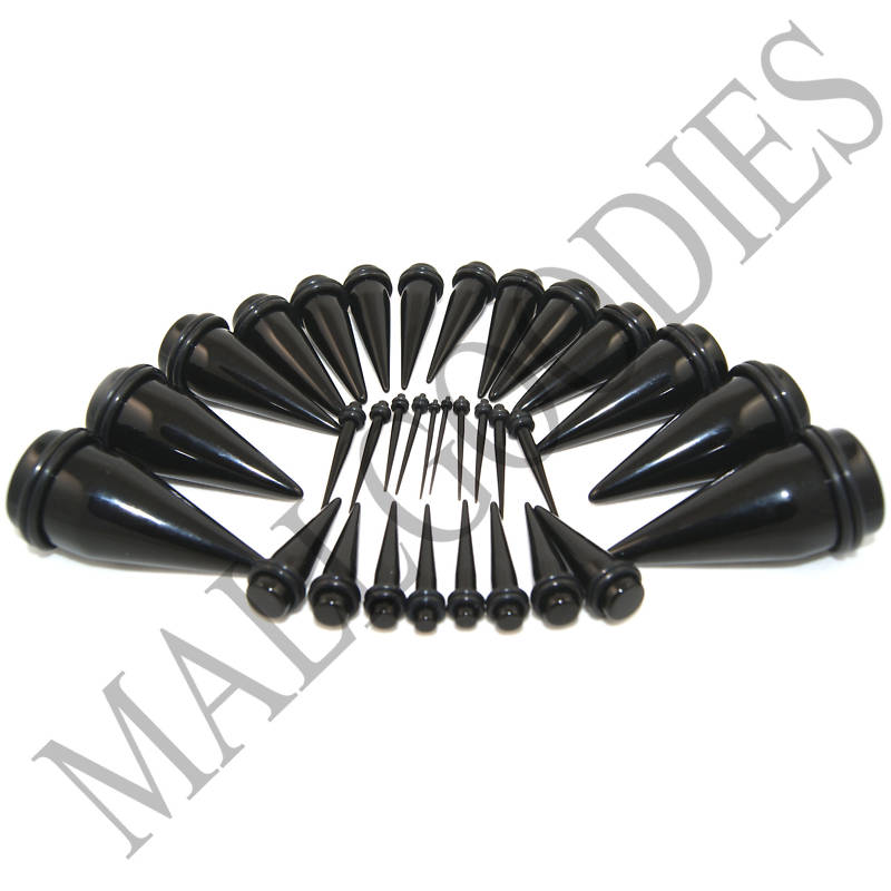 V031 Acrylic Black Stretchers Tapers Expanders Plugs 14G to 1″ 25mm 3 pairs Kit