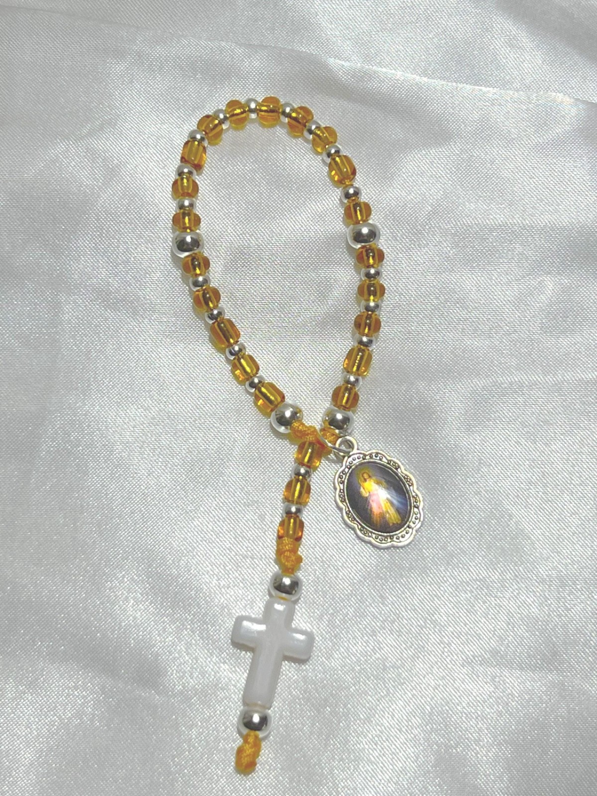 Baby’s First Rosary – Handmade Golden Honey Glass Beads Catholic Baptism