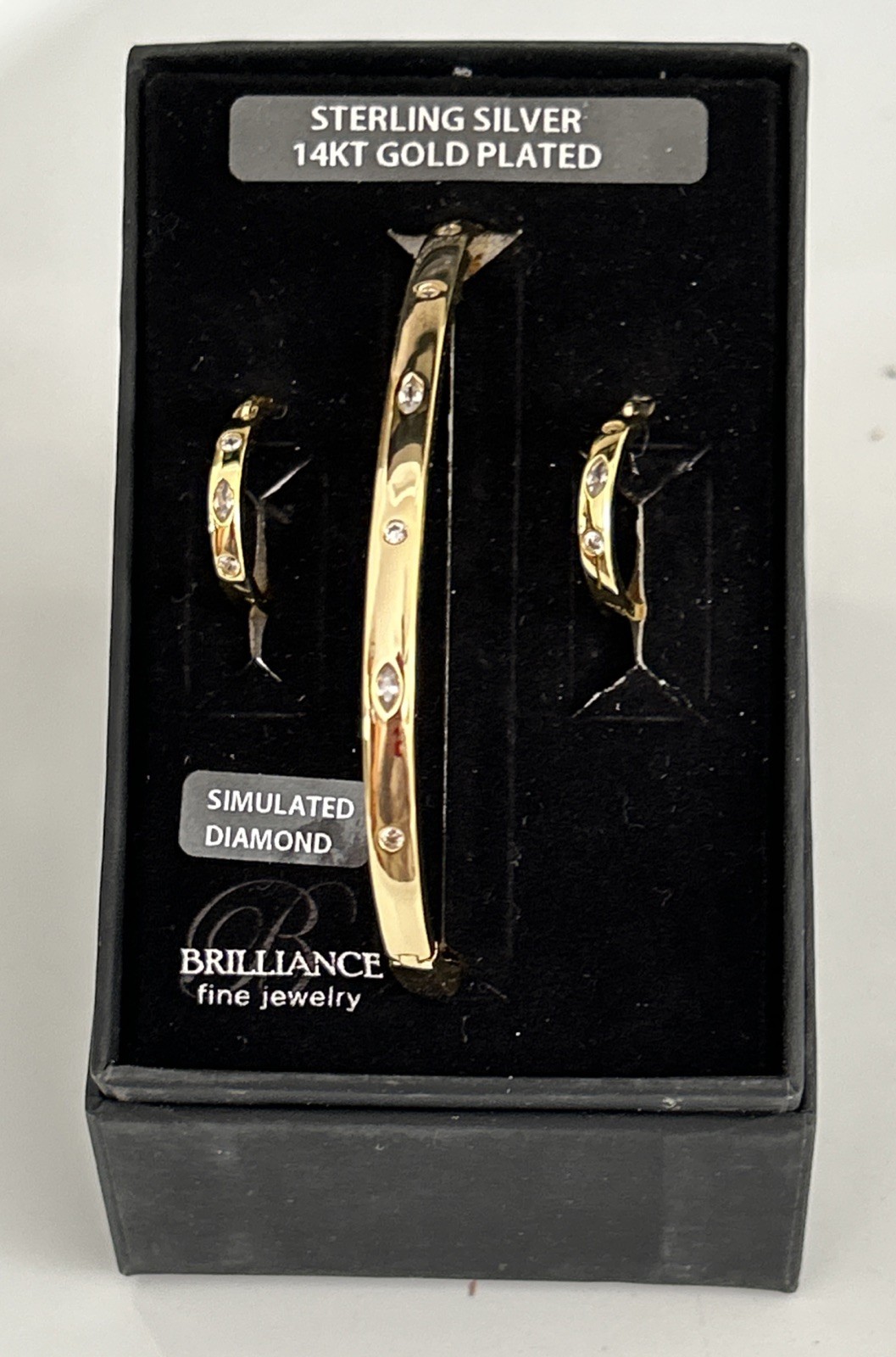Brilliance Fine Jewelry 14K Gold Plated Sterling Silver Bangle & Earring Set NIB