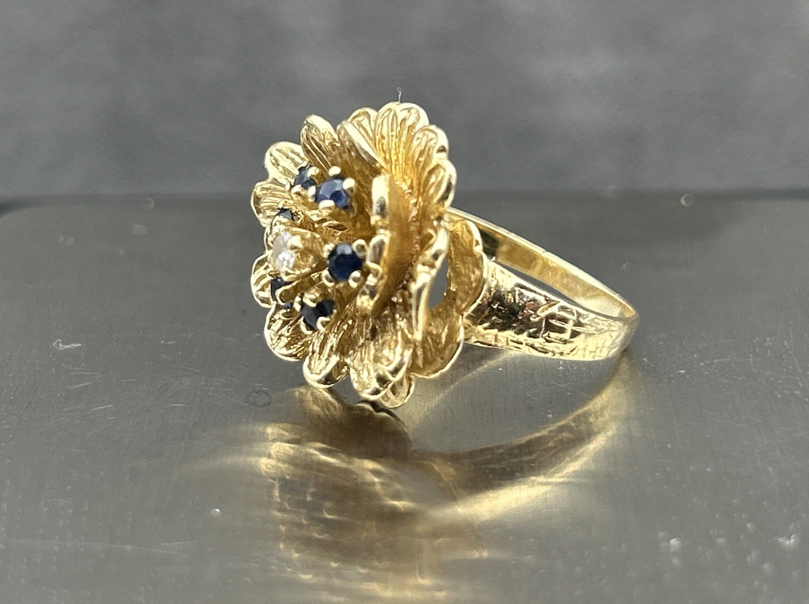 Vintage 14k Gold Sapphire & Diamond Ring Estate Antique 8.8 Grams (Not Scrap)