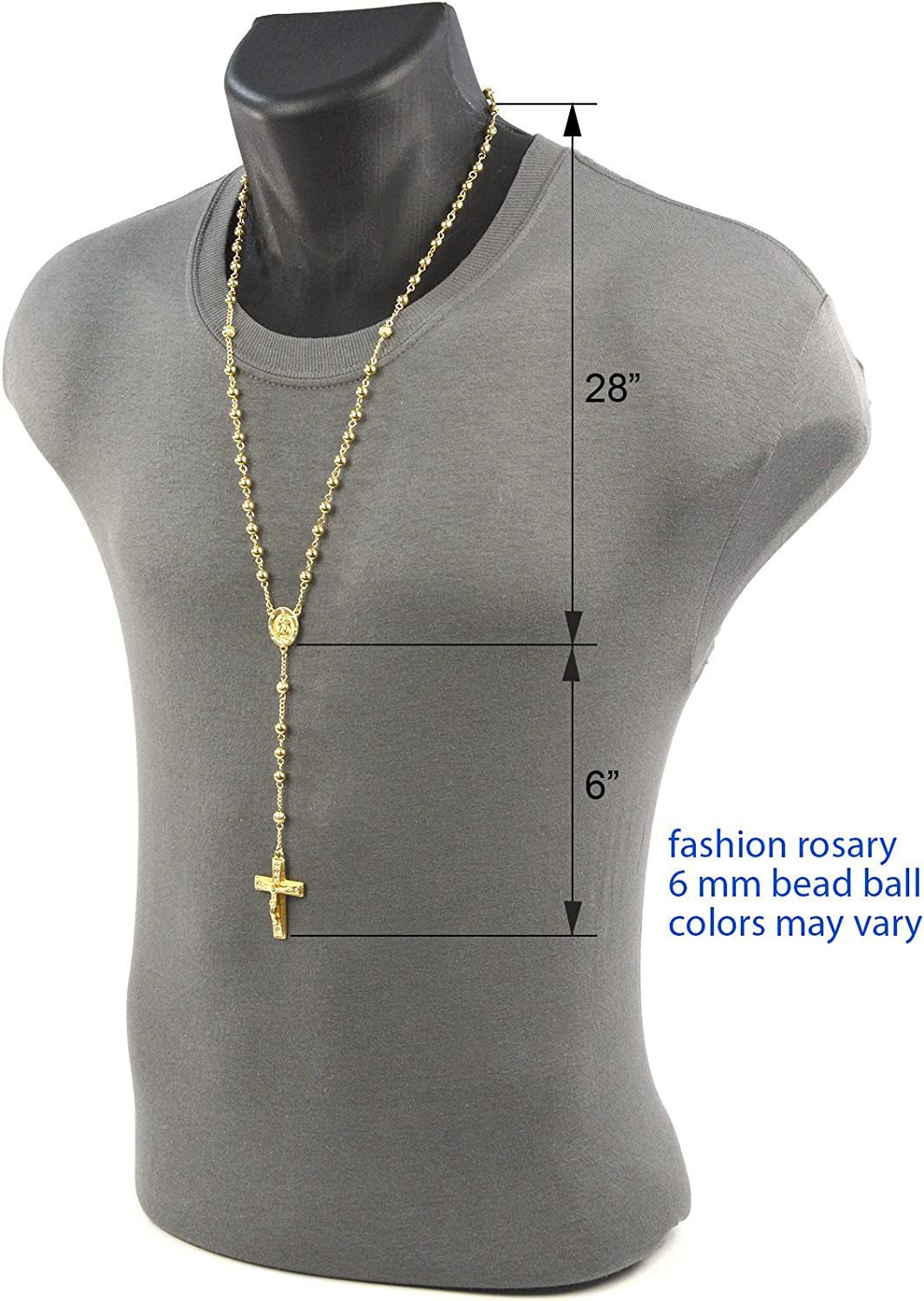 Collar de Cuentas Oro 14k chapado para Hombre Rosario Guadalupe Jesús cadena 28″