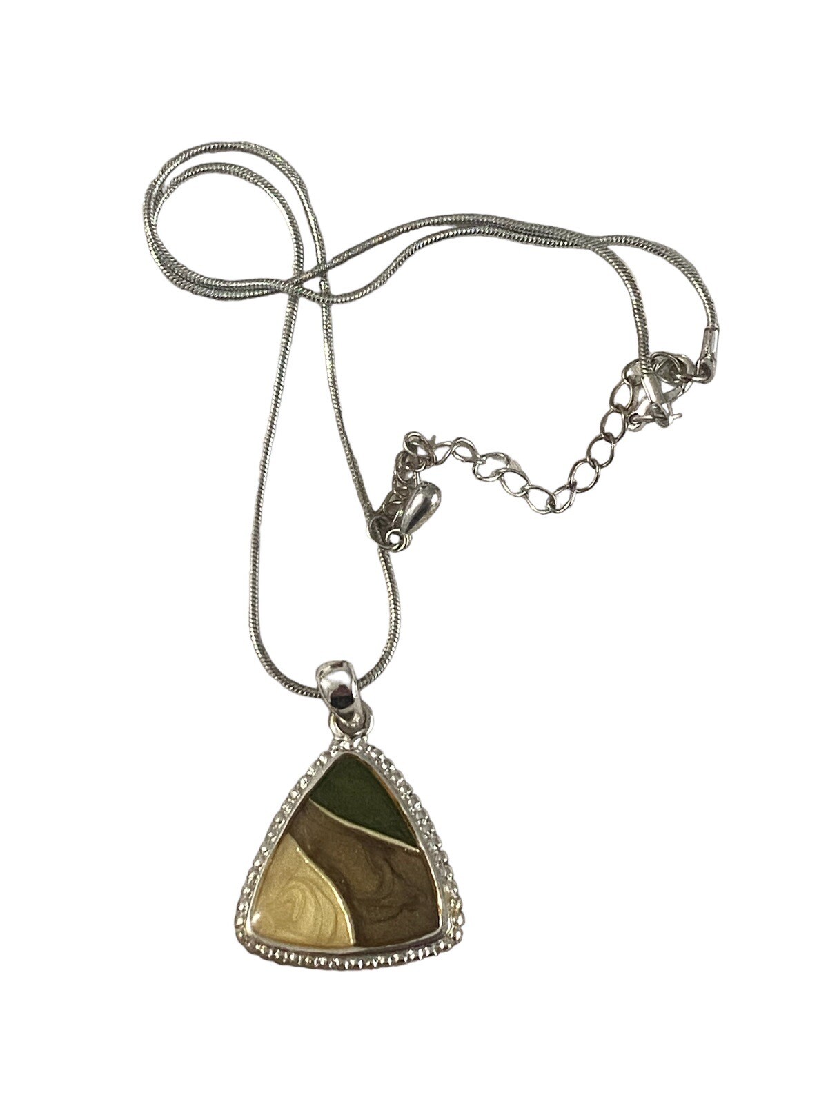 Vtg Necklace Brown Tan Silver Tone Triangle Costume Jewelry Nuetral Earthy