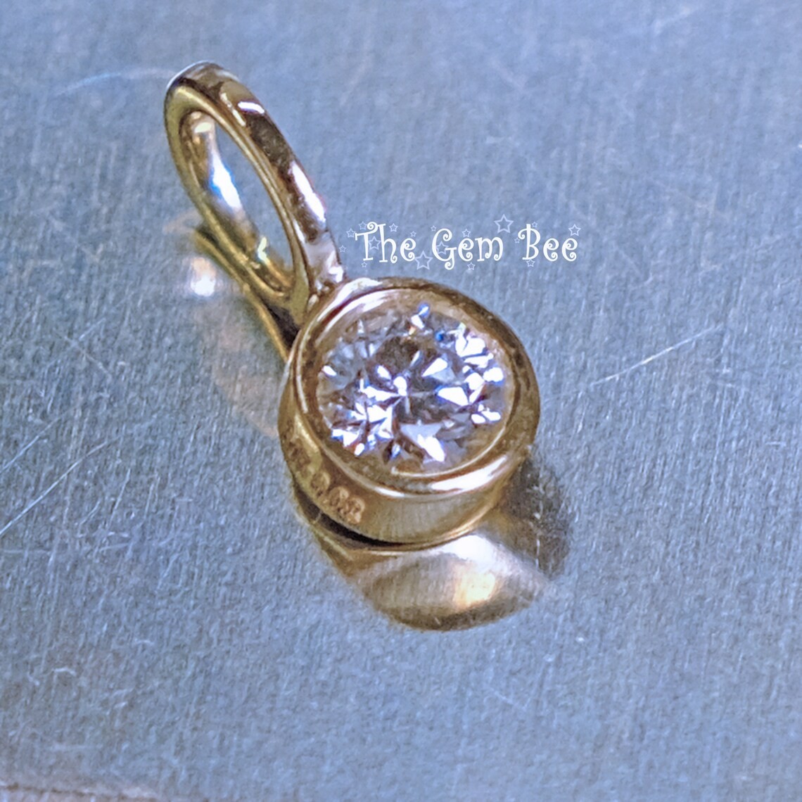 0.09CT 14k Yellow Gold Brilliant Cut Diamond Bezel Charm Pendant with Large Hole