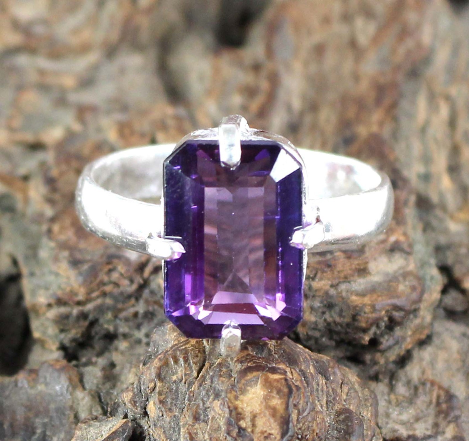 Natural Boysenberry Sapphire 8.05 Ct Emerald Cut Gemstone Ring Memorial Day Gift