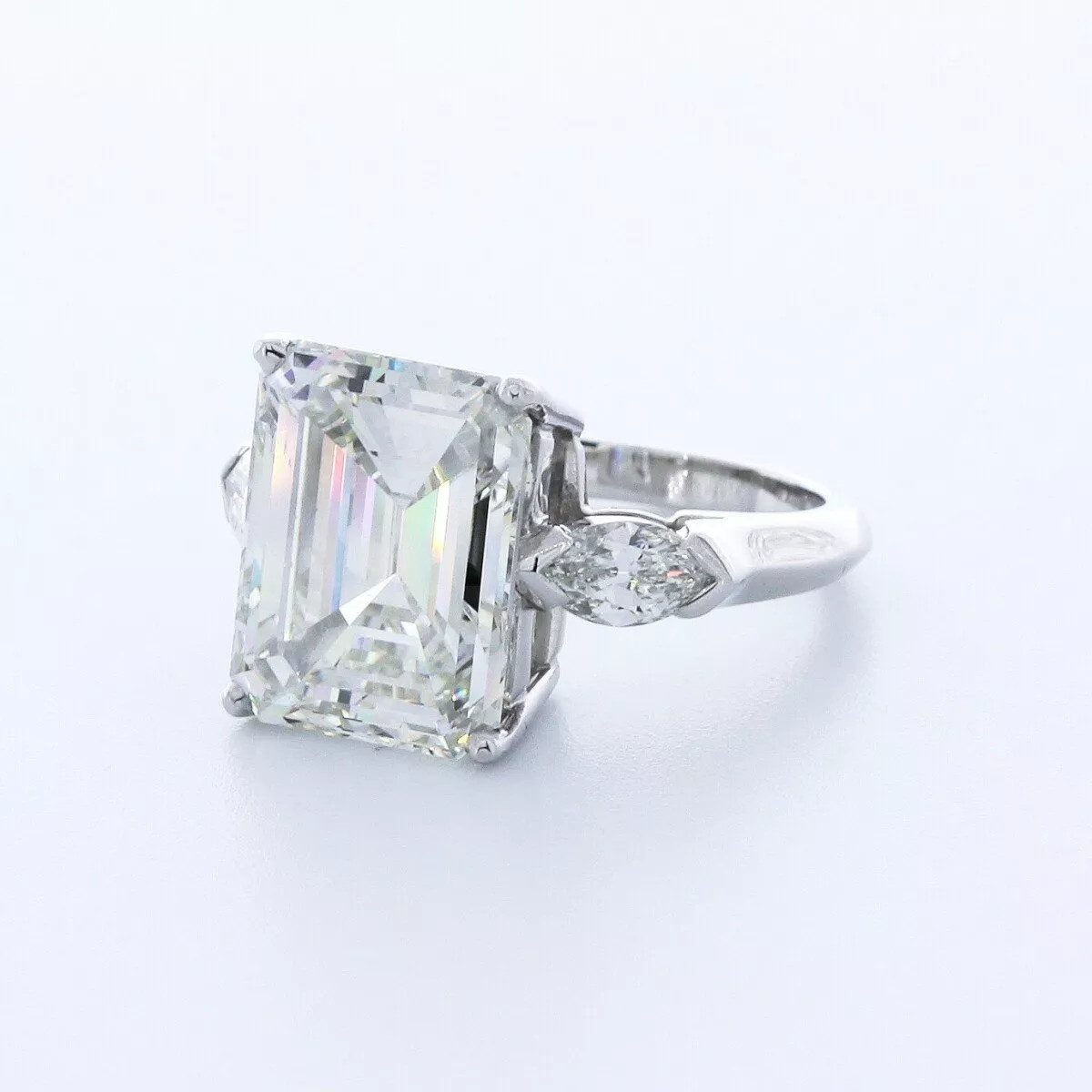 3-Stone Engagement Ring Solid Platinum 7.71 CT Emerald Lab-Grown Diamond H VS1