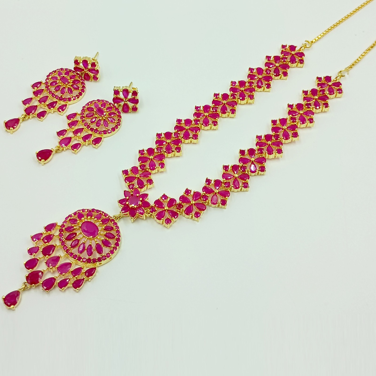Traditional Ruby Necklace Set 22k Gold Plated Indian Bridal Jewelry For Women’s