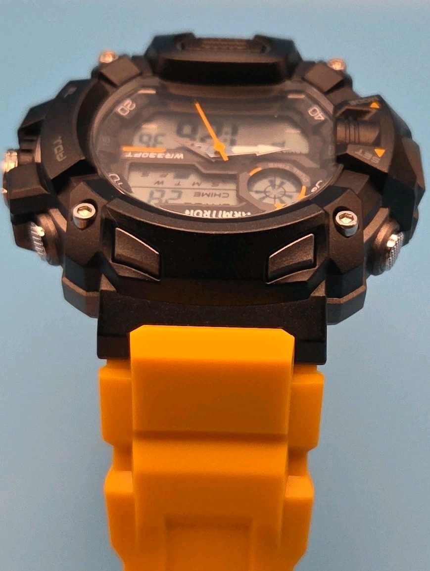 Armitron 55mm Black Gray Yellow Pro Sport Analog Digital Chronogra Watch 20/5477