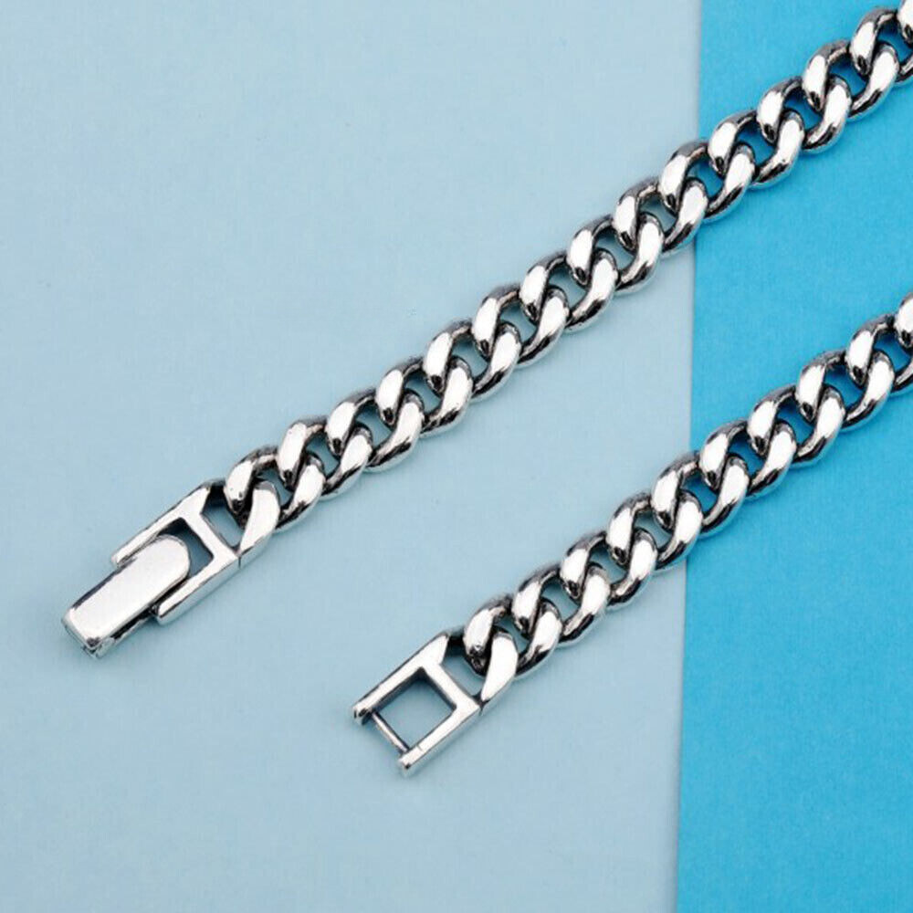 Pure S925 Sterling Silver Chain 5mm-8mm Cuban Curb Link Bracelet 6.7-8.7inch L