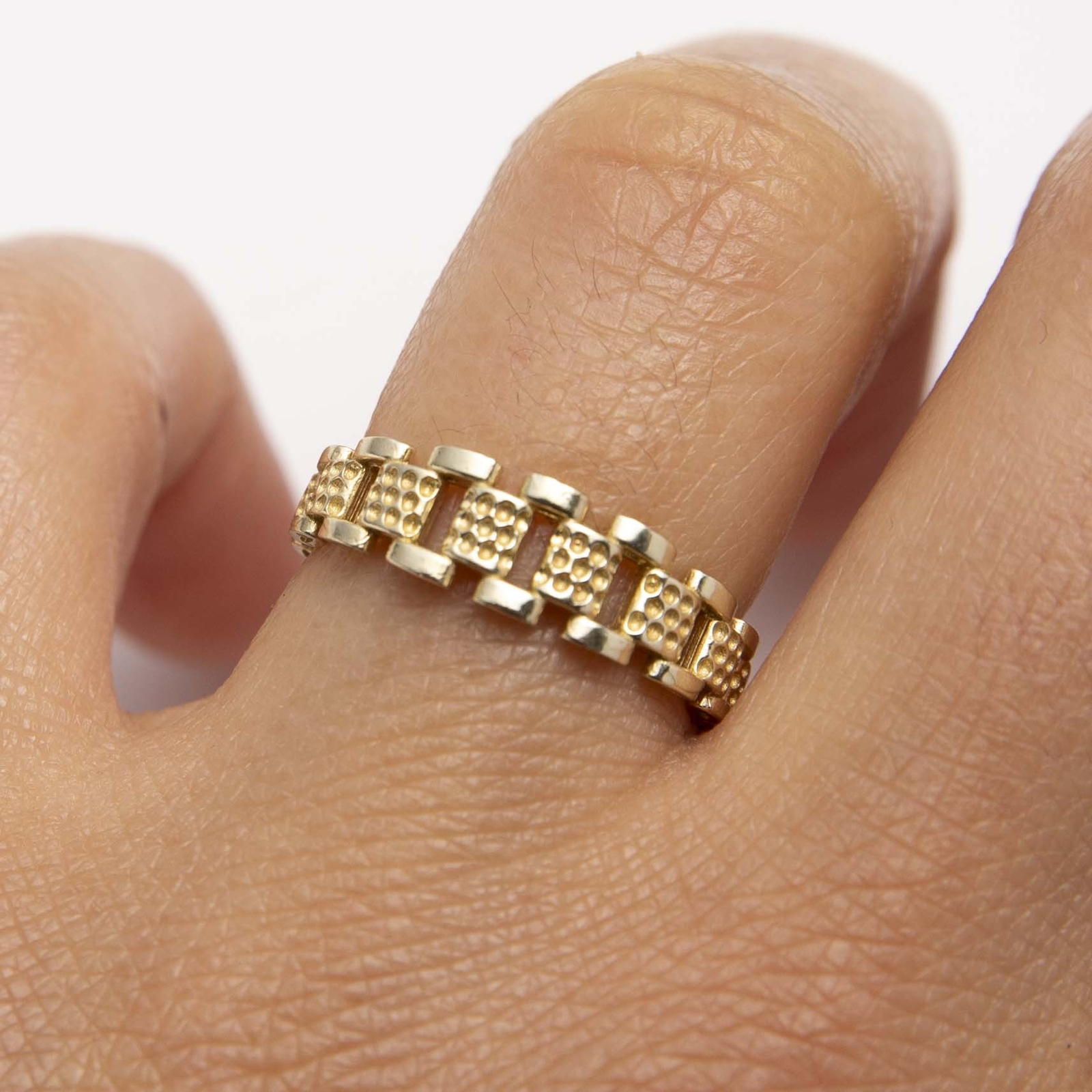 Railroad Link Ring Solid 10K Yellow Gold Size 6.5