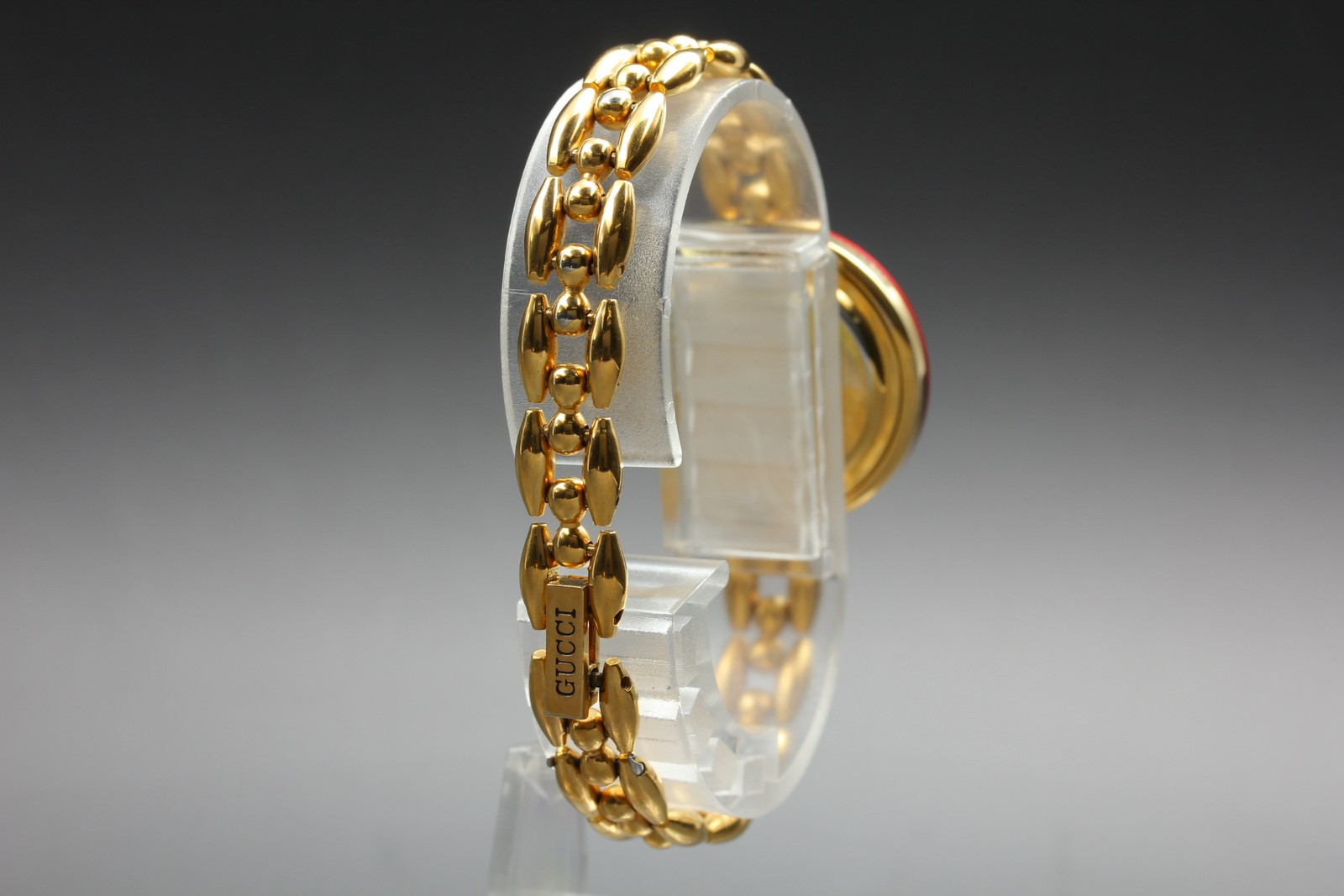 [Exc+5] Vintage Gucci 1100L Change Bezel Red Gold Bangle Quartz Women’s Watch