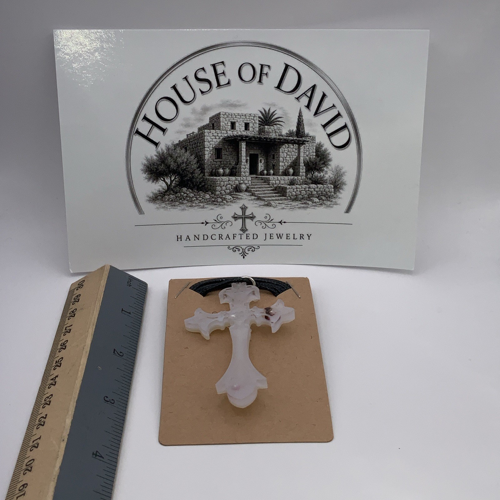House Of David Handmade Cross Necklace Floating 3D Pearls