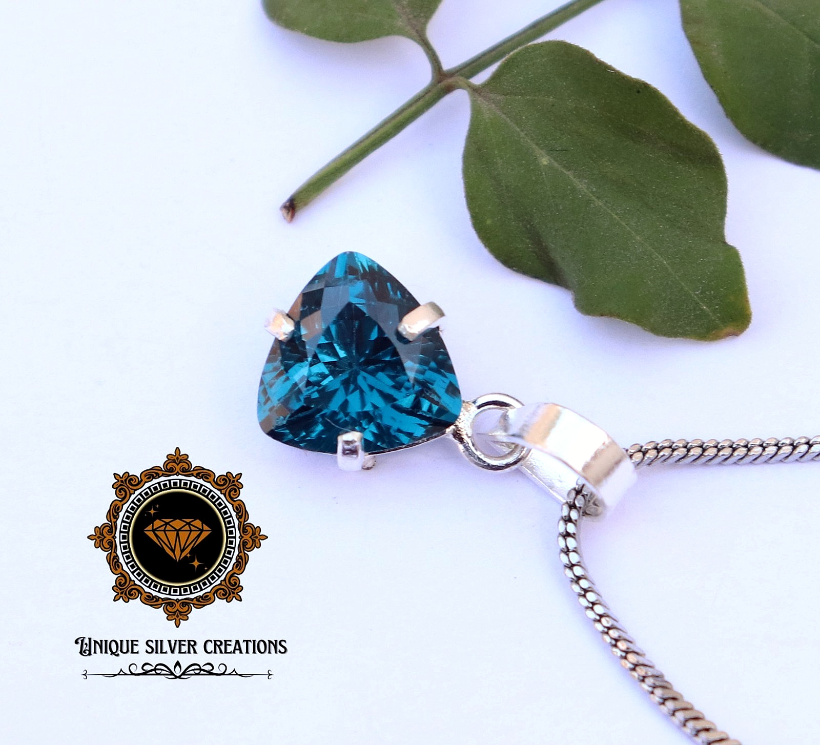 Natural Blue Tourmaline Trillion 925 Sterling Silver Pendant Certified 10.25 Ct