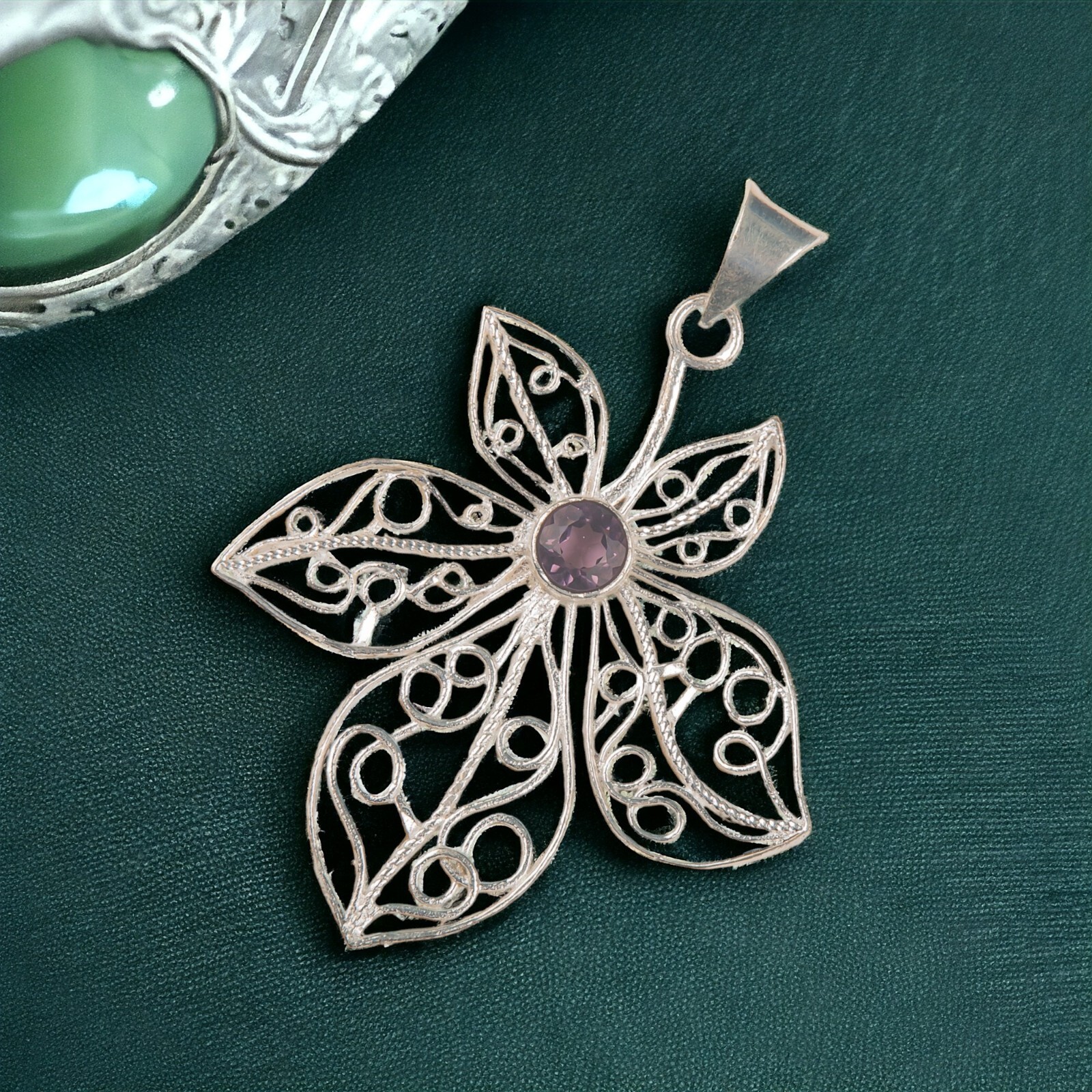Amethyst Gemstone Jewelry 925 Silver Handmade Boho Pendant 2.29″ For Girlfriend