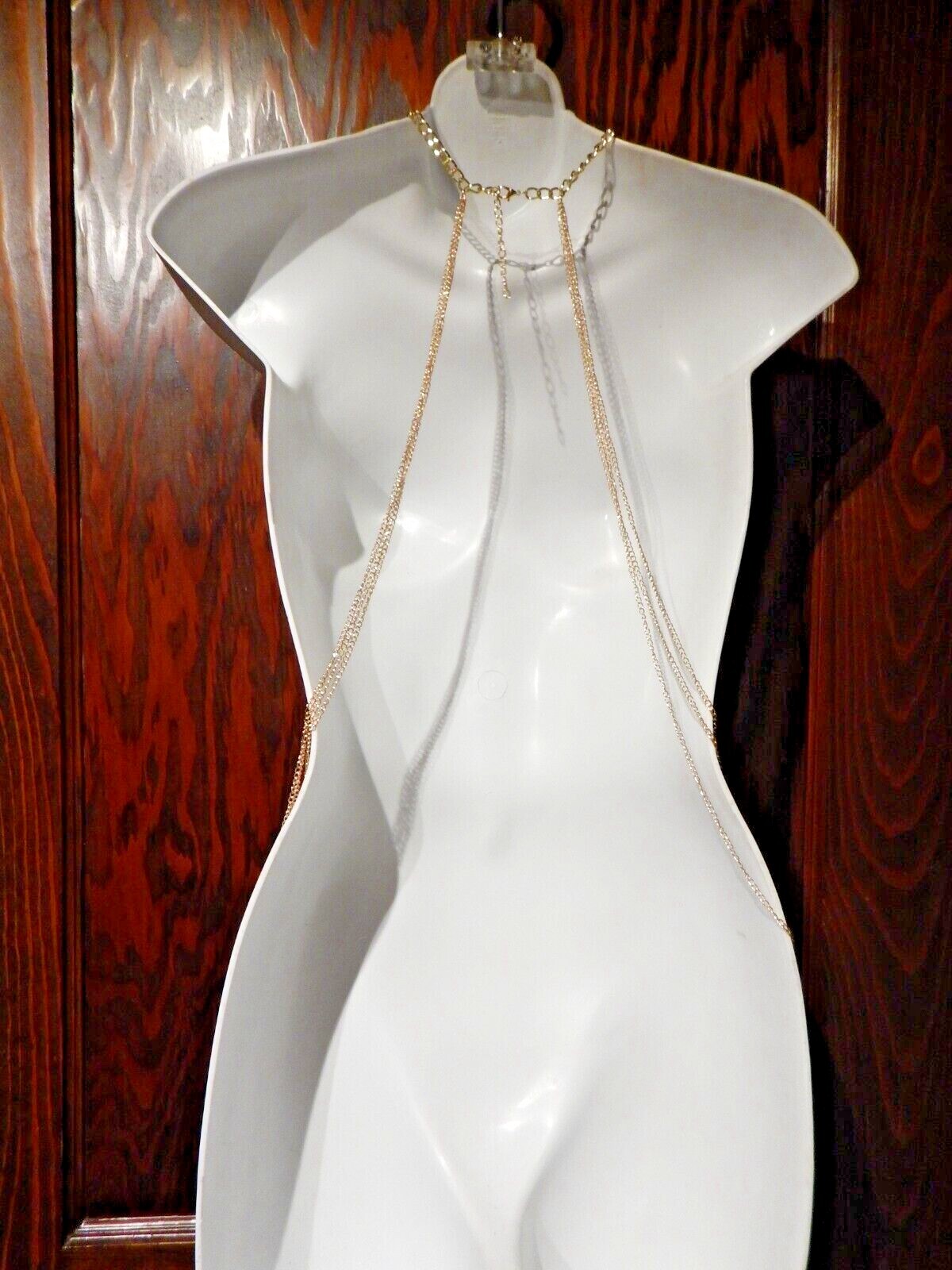 LAYERED CHAIN NECKLACE body jewelry harness draped gold tone choker Y4