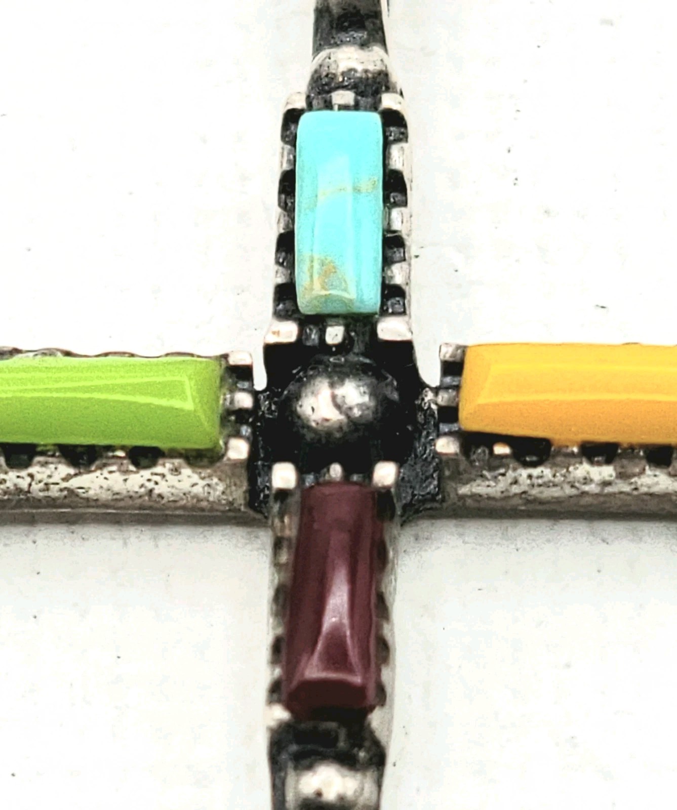 Sterling Silver Cross Pendant Multi-colored Stone Inlays On 20″ Long Chain