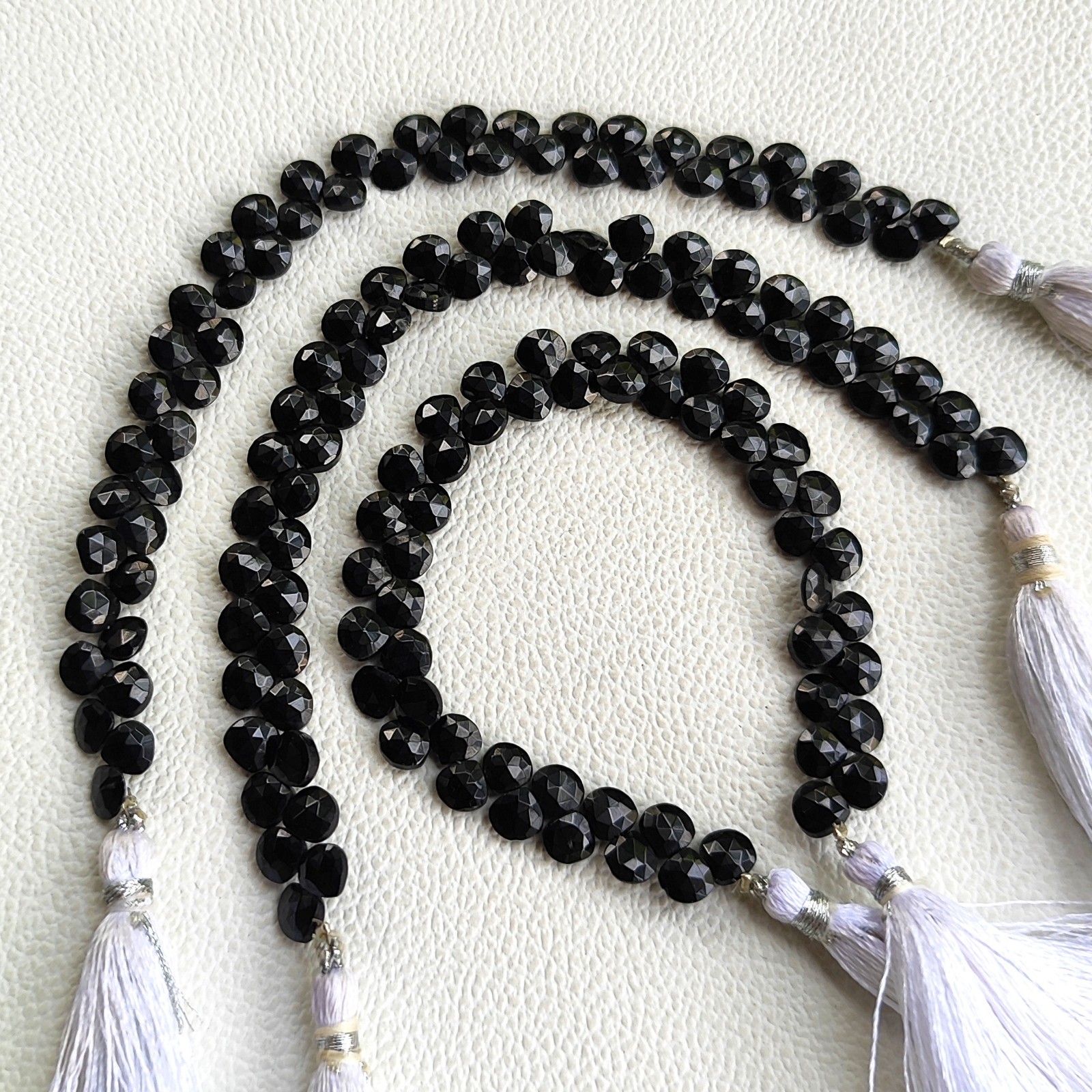 Genuine India Black Spinel 6mm Faceted Heart Briolette Beads 7″ Gemstone Strand