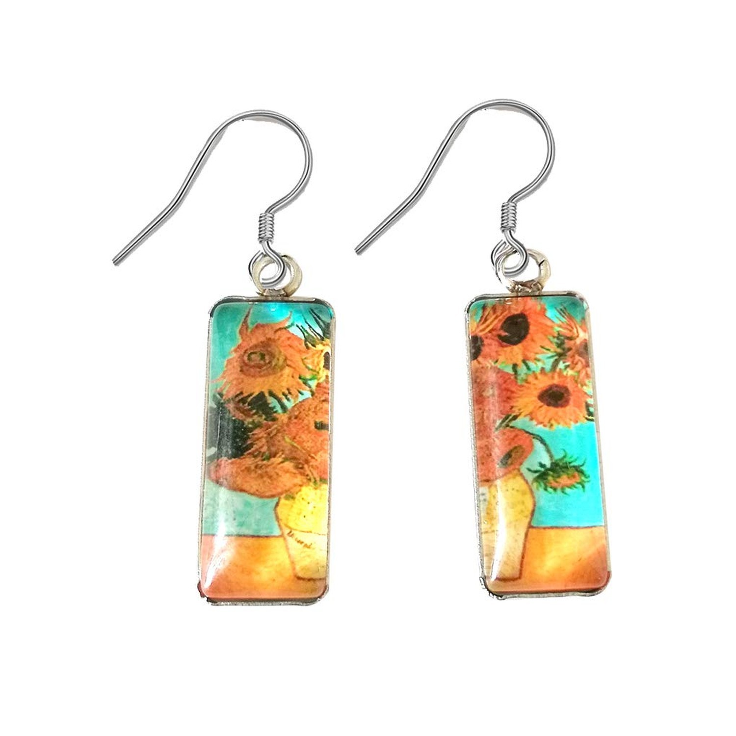 Van Gogh Painting Starry Sky Sunflower Drop Dangle Earrings for Women Abstrac…