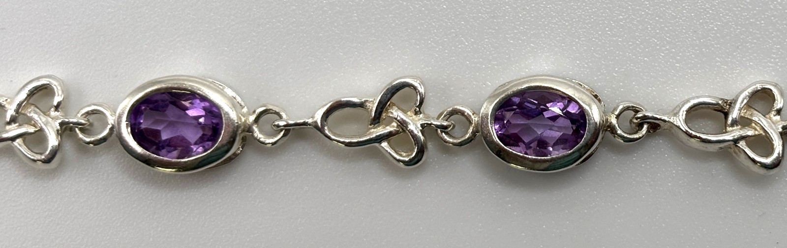 Vintage Marked Amethyst 925 Sterling Silver Celtic Knot Tennis Link 7.5 Bracelet